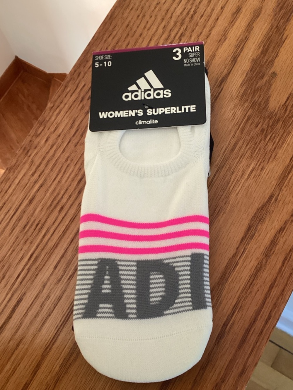 adidas Women's Superlite No-Show Socks - White with Pink & Gray Accents